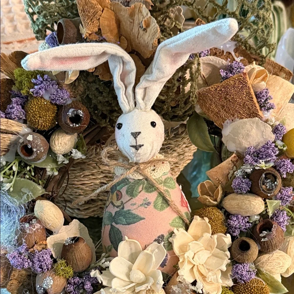 Charming Spring Bunny Wreath with Floral Accents